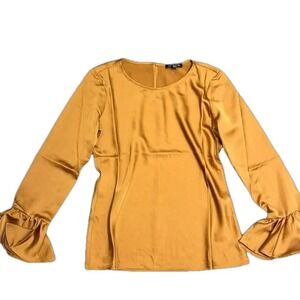 J.Crew Gold Satin Ruffle Bell Sleeve Blouse Top    NWT XS
